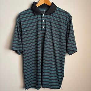 PGA‎ Tour Men's Short Sleeve Performance Polo Golf Shirt Striped Green/Black L